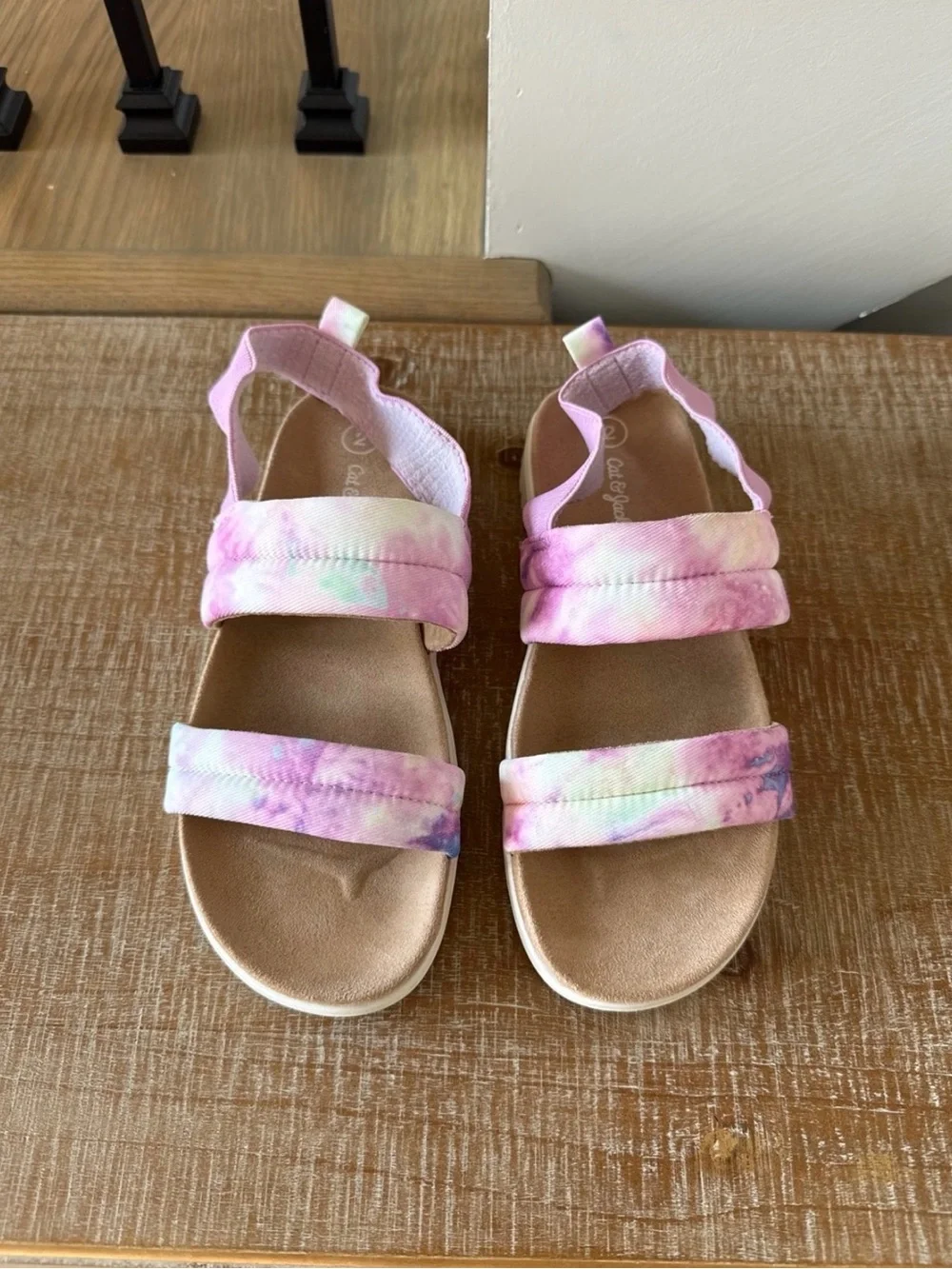 Cat & Jack Girls Pink Tie-Dye Sandal and Coral Braided Sandal Duo